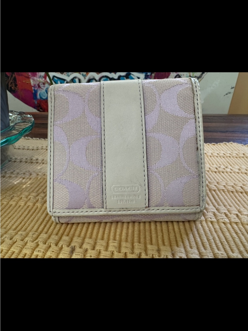 Coach Compact Signature Wallet in Light purple and Cream